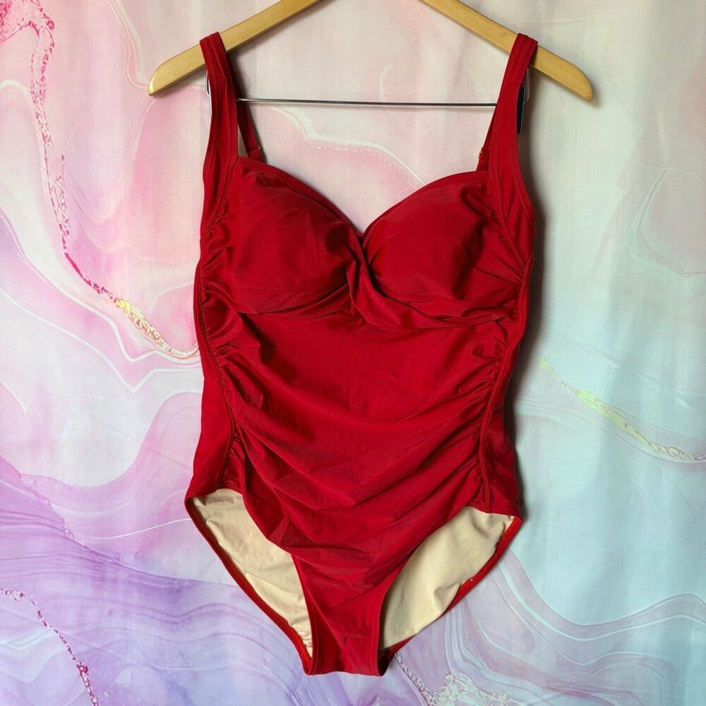 Shore Shapes 12 Red Slimming One Piece Swimsuit Retro Preppy Beach Cruise Sexy